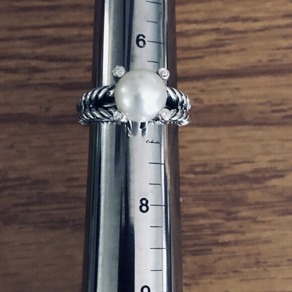 David Yurman 10mm Cultured Freshwater Pearl & Diamonds Ring Size 7 Beautiful - Picture 9 of 9